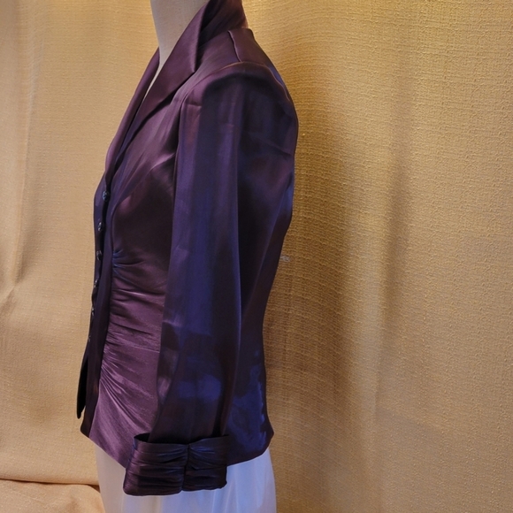 Xscape By Joanna Chen Button Satiny Top Jacket Women's Size 6 Eggplant Purple. - Picture 6 of 11